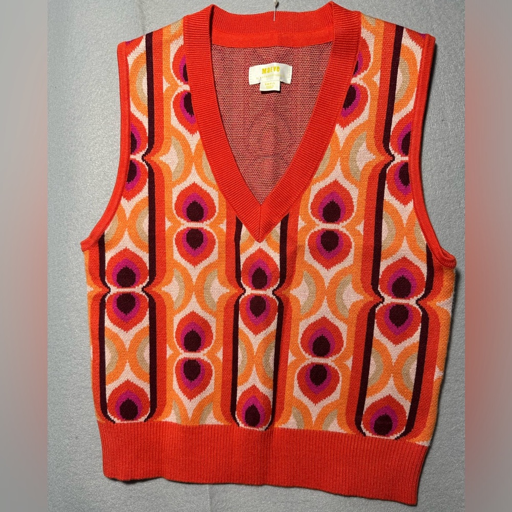 Anthropologie Maeve Vibrant Orange V-Neck Sweater Vest